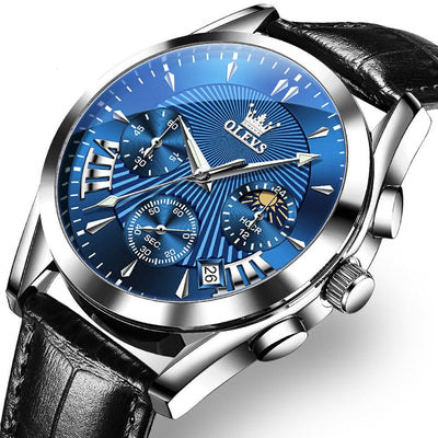 quartz watch with genuine leather strap