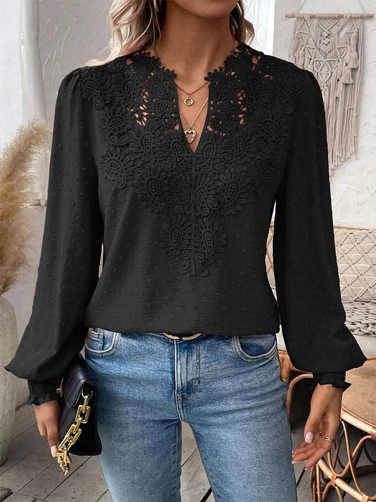 Eliza | Luxury Lace Blouse with V Neckline