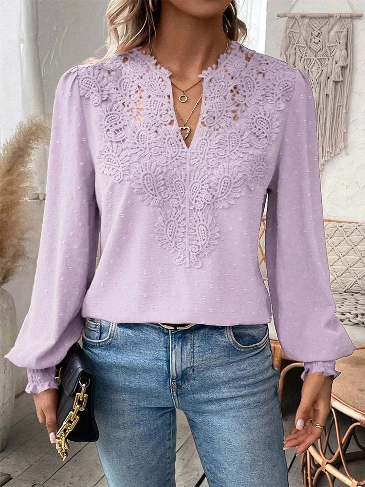 Eliza | Luxury Lace Blouse with V Neckline