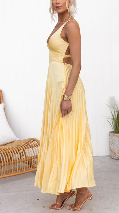 Amara | Pleated V-Neck Maxi Dress