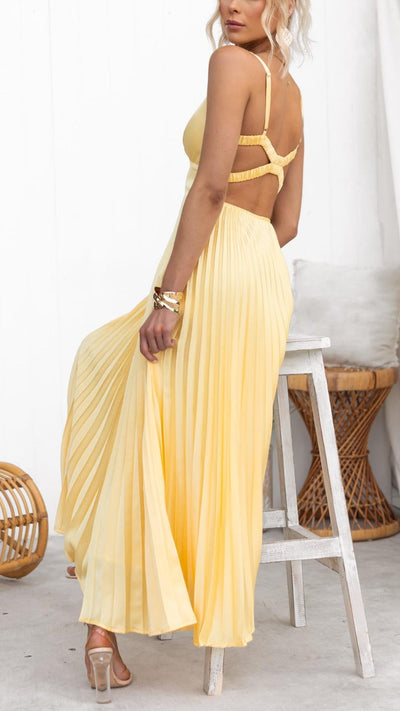 Amara | Pleated V-Neck Maxi Dress