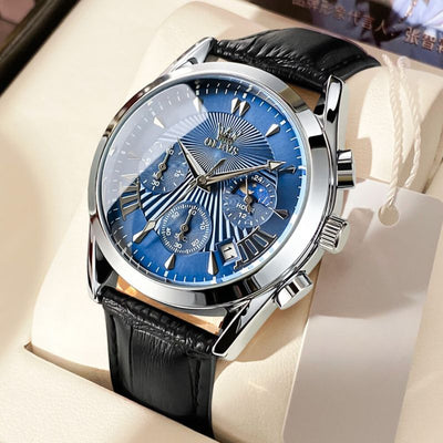 quartz watch with genuine leather strap