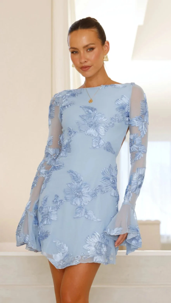 Violet – Boatneck Minidress with Floral Embroidery