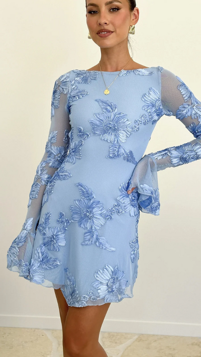 Violet – Boatneck Minidress with Floral Embroidery