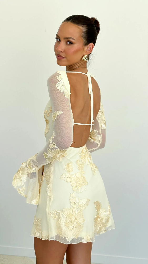 Violet – Boatneck Minidress with Floral Embroidery