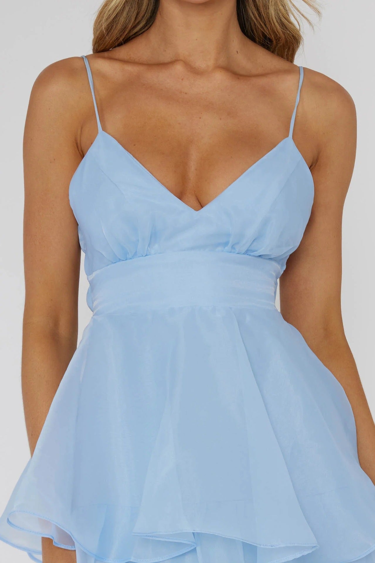 Sophia/ Organza Deep V-Neck Backless Dress