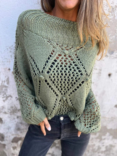 Knitted sweater with a round neckline