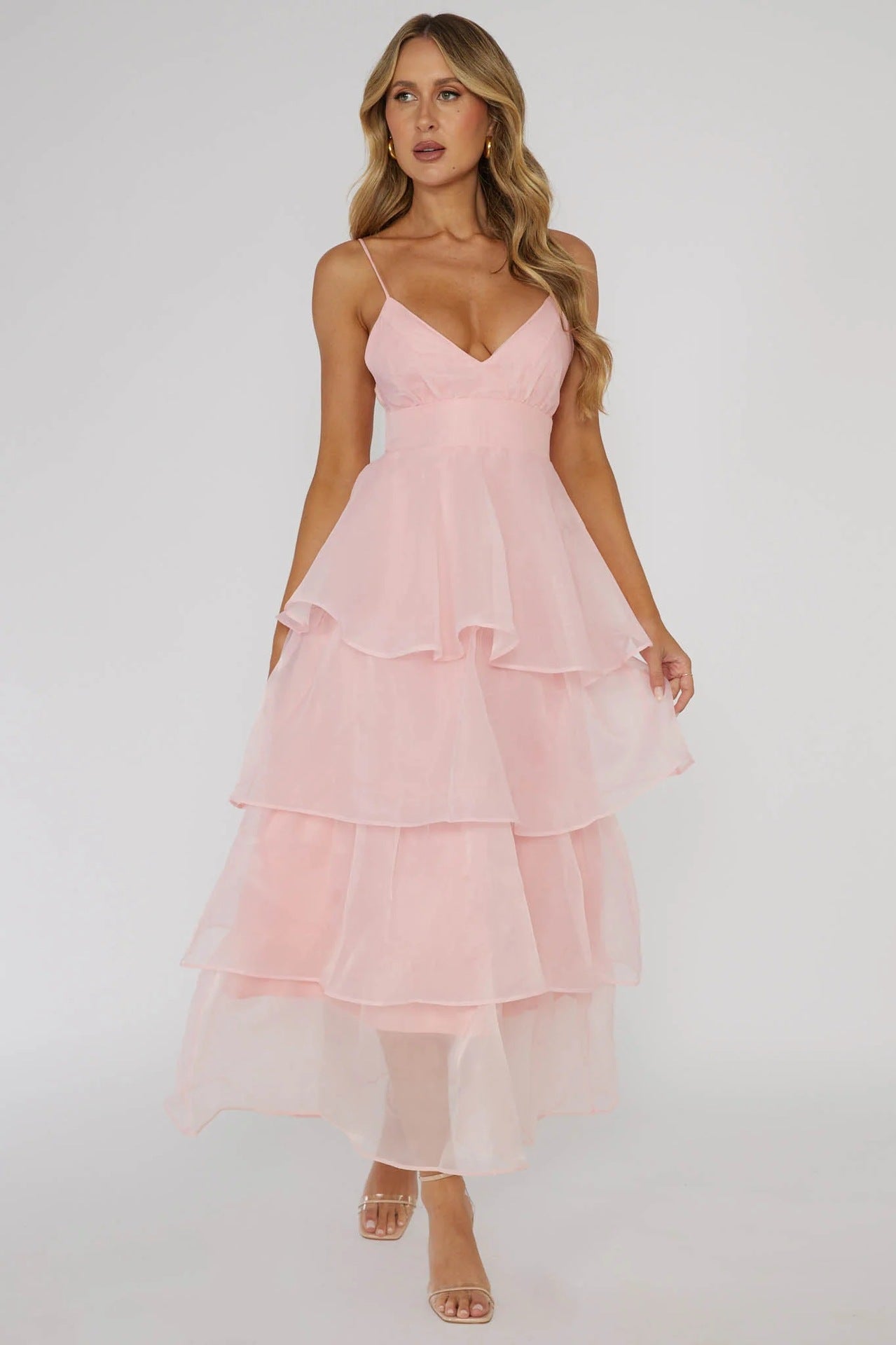 Sophia/ Organza Deep V-Neck Backless Dress