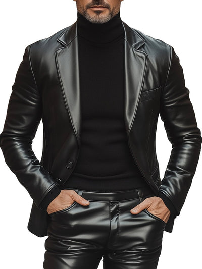 Casual Fashion Lapel 3 Pocket Leather Jacket