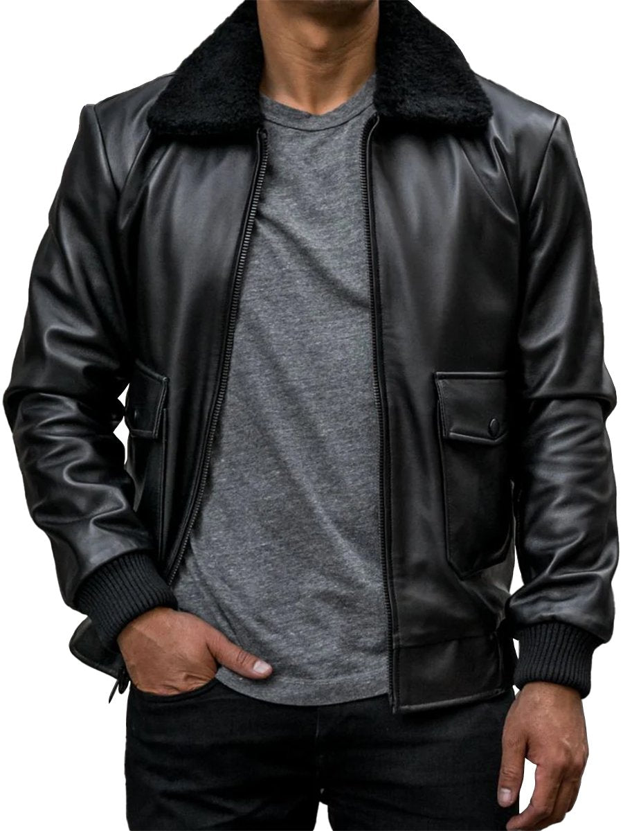 Retro Fur Collar Zipper Leather Flight Jacket