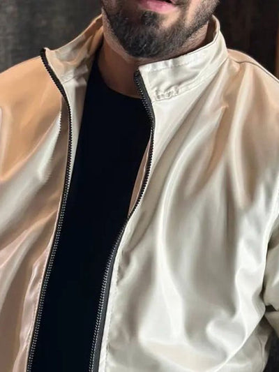 Men's Simple Casual Stand Collar Zipper Leather Jacket