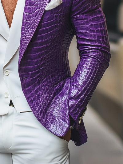 Fashion Purple Crocodile Leather Single Breasted Blazer