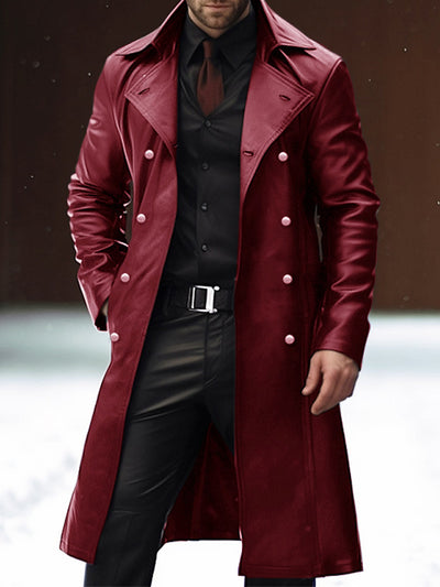 Vintage Casual Leather Lapel Double-breasted Overcoat
