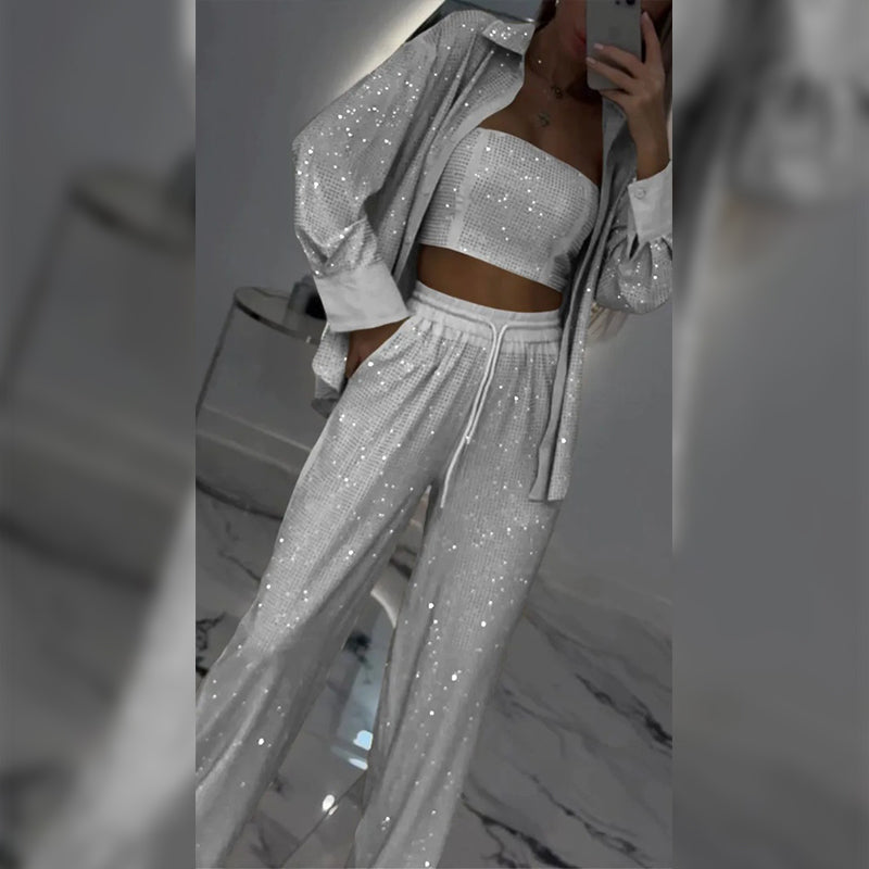 Viviana | Sequin Blazer & Wide-Leg Pants Set